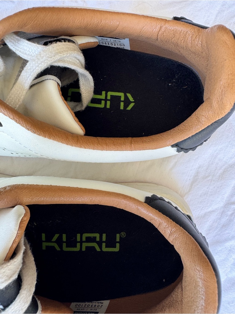 Kuru White Leather Casual Sneakers with Tan Trim - Picture 4 of 8